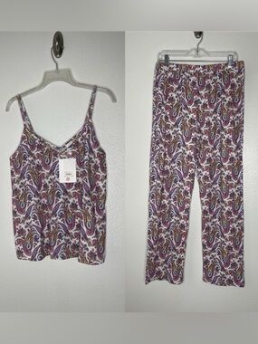 New Mara Intimates Peru Paisley Print Top And Pants Cotton Pajama Set Size Large